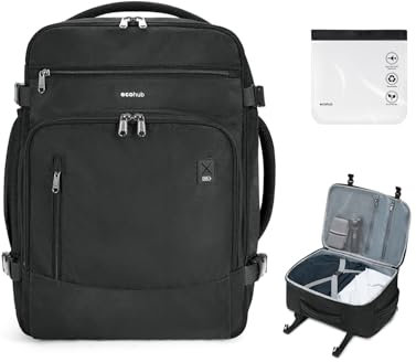 ECOHUB Rucksack Easyjet Handgepäck 45x36x20 Reiserucksack Gepäck Laptop Daypacks PET-Recycelte Umweltfreundliche Backpack Wasserdichter Unter Sitzplatz 30L backpack Herren Damen(Schwarz)