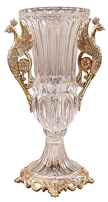 KAAZEE Vase for Flowers for Rustic Peacock Crystal Glass Vase 42cm High And 28cm Wide Large Cup-Shaped Flower Vase For Home Hotel Wedding Decoration Gift Vases for Centerpiece