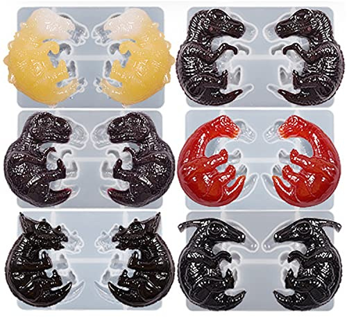 JS MOLD 3 Pieces Dragon Egg Resin Silicone Mould, 3D Silicone Baby Dinosaur Moulds with Wooden Lamp Holder, Dinosaur Mould for Crafts (6 Baby Dragon Set)