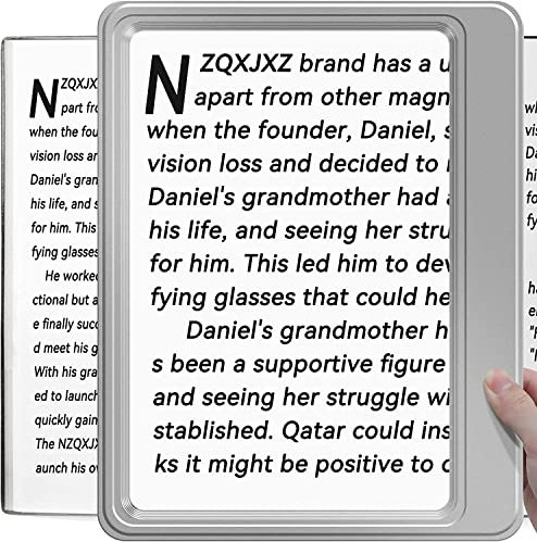 NZQXJXZ 5X Magnifying Glass for Reading, Large Full-Page Viewing Area Magnifier, Lightweight Handheld Magnifying Glasses for Reading, Hobbies, Seniors and Low Vision Person, Silver