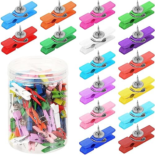 100 Stück Holz-Pinnnadel-Clips, Holzklammern mit Reißnägeln für Pinnwand, Korktafel, Dekorationen und Schule, Büro, Handwerk, Foto, Notizen, Kalender, Kunsthandwerk, Kunstprojekte, Fotozubehör