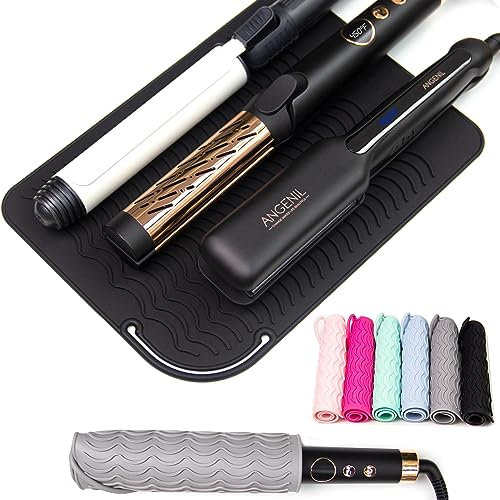 ANGENIL Travel Large Silicone Heat Resistant Mat for Hair Straighteners, Professional Nano Titanium Hair Curler, Cordless Flat Iron Hair Straightener, Dual Voltage Brush, Straightening Iron for Women