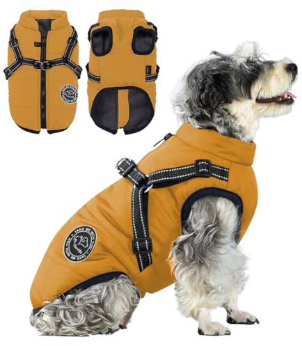 Savlot Hundejacke Winterweste Jacken Hundemantel Hundepullover Haustier Skifahren Kostüm Ärmellose Baumwolle Gepolsterte Weste Mit Brustgurt Gurt - Gelb, XXL
