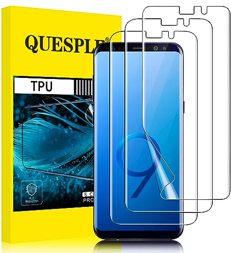 QUESPLE 3 Pezzi Pellicola Protettiva per Samsung Galaxy S9 5,8 pollici, 3D Copertura Completa Protezione Schermo per Samsung S9, HD Trasparente TPU Film Pellicola, Facile Installazione