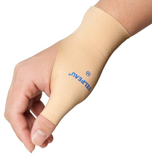 VELPEAU Thumb and Wrist Compression Sleeve for Tendonitis (Pack of 2), Seamless Technology, Gloves Wraps for Arthritis Pain Relief for Women & Men, Splint Liner, Fits Both Hands (Khaki, Long Version, M)