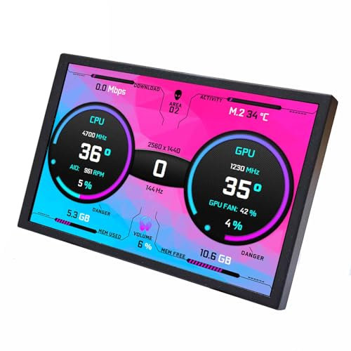 VSDISPLAY 8 1280 x 800 USB C IPS LCD Moniteur, Universel 120 mm Support Ventilateur Boîtier PC Display pour DIY CPU GPU Température Écran d'ordinateur