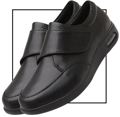 Scarpe per Diabetici da Uomo Donna in Pelle Scarpe Funzionali Ortopediche Portatili per Il Tempo Libero Pollice Regolabile Valgo Larghezza Ampia Comfort (Color : Black, Size : 45 EU)