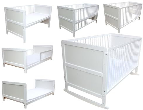 Kinderbett Juniorbett Beistellbett Wiege 140 x 70cm 4in1 mit Matratze weiß