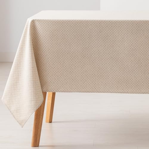GAMUSI Mantel Antimanchas Mesa Rectangular Rombos pequeños Liso Jacquard Impermeable 140x100 cm, Tacto Tela, Color Lino