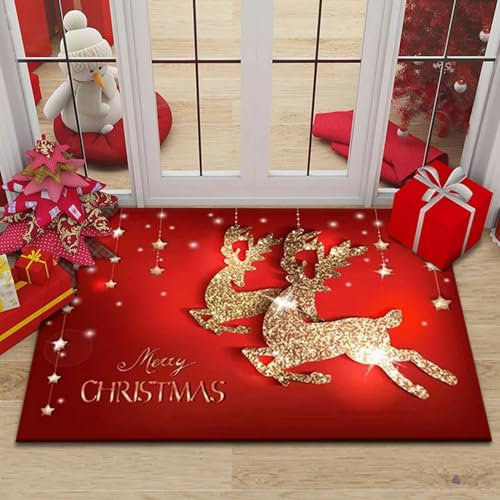 Teppich Läufer Flur Frohe Weihnachten-Cartoon-Rentier 3D Küchenläufer Waschbar, Lange Korridor Teppich, Für Flurtreppen Schlafzimmer,rutschfest Schallschutz Türmatte Mit 60 X 90 cm / 23.6 X 35.4-5X0