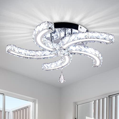 Cainjiazh Lampadari moderni di cristallo Cristallo acrilico Led Plafoniere Braccio Illuminazione a sospensione Plafoniere per soggiorno Sala da pranzo Camera da letto Bianco