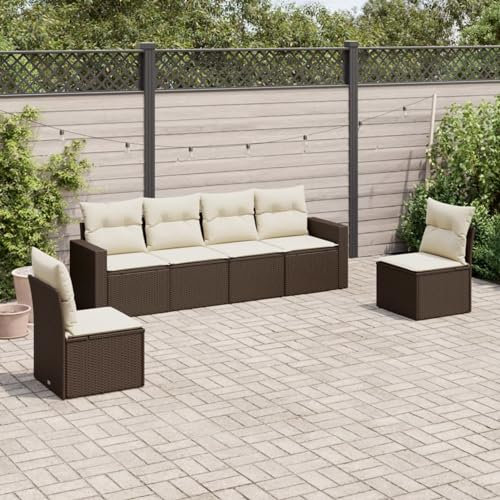 JUDYY 6-TLG. Garten-Sofagarnitur mit Kissen Braun Poly Rattan, Lounge Gartenmöbel Set, Möbelsets, Balkon Möbel, Gartenlounge, Gartensofa - 3251150