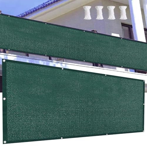 Balkon Sichtschutz 70 x 975 cm Uv-Schutz, Windschutz Balkonverkleidung Balkonabdeckung Reißfest, mit Ösen Kabelbinder Sichtschutz für Balkongeländer, Dunkelgrün