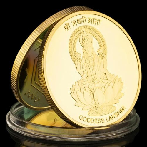 QYZXTH Diosa India Lakshmi Moneda de Recuerdo Chapado en Oro Regalo Creativo Coleccionable Moneda Conmemorativa-Oro