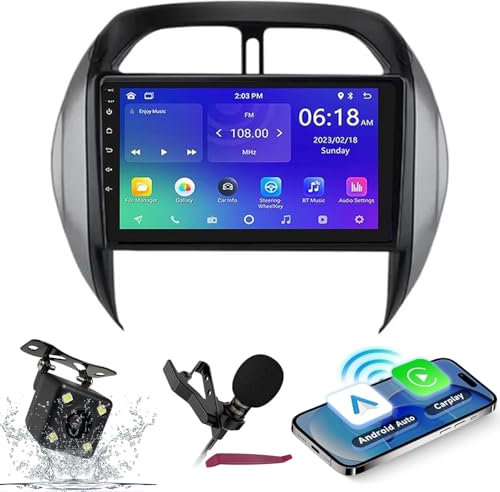 HXSQcar Android 14 Car Radio Navi for T-oyota RAV4 2003-2005 9 Screen Radio with Wireless Carplay Android Car GPS Navigation support Bluetooth 5.0 HIFI FM WiFi SWC MIC Camera (M300S)