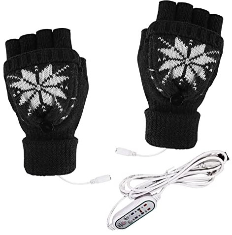 Red Latex Gloves Long Print Connection Adjustment Timing Three Winter Christmas Knit Unisex Indoor Heated Work USB Gloves Temperature Speed Gloves Gloves 𝐖aterproof Gloves Womens (Black, One Size)