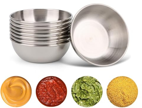 EASYLOCK 8PCS 100ml / 3.38oz Stainless Steel Bowl, Silver Seasoning Dip Bowls, Sushi Dipping Bowls, Soy Sauce Dish, Small Bowls for Dips for Kitchen Home Restaurant (Silver)