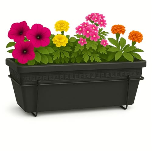 TECHZOCO Jardinera de plástico, Balconera de plástico, Macetero para Jardín, Fabricado en Polipropileno, Incluye Soporte, Patio, Interior o Exterior, 49 cm Largo x 15 cm Alto x 18 cm Fondo, Antracita