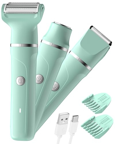 Rasierer Damen,3-In-1 Intimrasierer für Frauen,Gesichtshaarentferner für Frauen,Damenrasierer Elektrisch für Beine, Arme, Achseln und Bikinizone,Wiederaufladbarer Ipx7 Wasserdicht Trimmer Damen, Grün