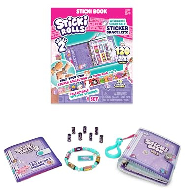 Sky Castle Sticki Rolls Sticki Book Series 2, bärbart och delbart klistermärke armband, 120 mini klistermärken, armband och Sticki Book, blandade färger och stilar