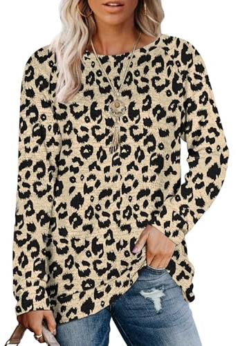 MOLERANI Women Long Sleeve Round Neck Tunic Tops Sweatshirts Leopard 2XL