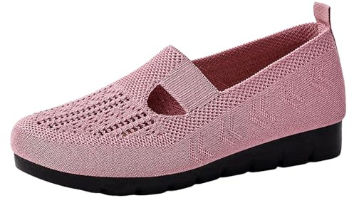 Xbemkste Chaussures de ballerine pour femme - Légères et respirantes - En maille - Avec bout fermé - Chaussures de loisirs polyvalentes et confortables - Pour femme - Pieds larges, Rose, 40.5 EU