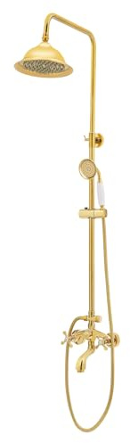 Retro Duschsystem Duschset Duscharmatur Gold Bad Regendusche mit Handbrause Badewanne Auslauf Duschsystem,mit 3 Sprühmodi,2 Griffe,für Hotels, Badezentren, Schwimmbäder, Fitnessstudios