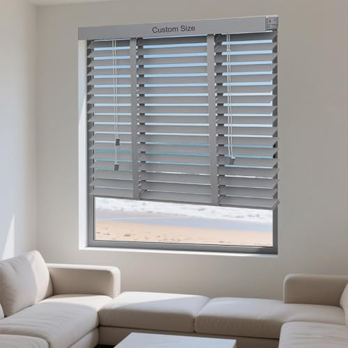 WZDXFNLD Persianas Venecianas de Madera Real Privacidad 45 65 80 90 120 140 155 160 cm Ancho, Estores Horizontales 5cm Listones, Cortinas de Bloqueo de luz para Cocina Oficina baño(Gray)