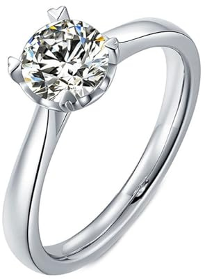 Calefee Damenring Weissgold 9 Karat Brillant Verlobungsring, Solitär Ringe mit Labor Diamant 1 ct gr. 57 (18.1), Trauringe Echtschmuck