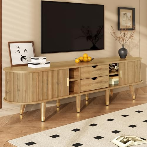 TIZZ - Mueble para TV con puertas correderas, diseño único, mueble de televisión de altura baja