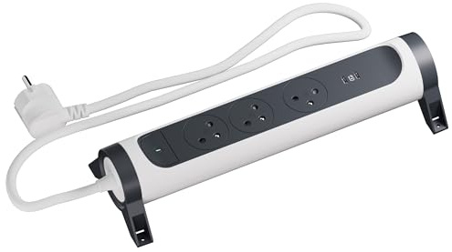 LEGRAND | Rallonge multiprise 3x2P+T 16A 3680W, 2 Ports USB-C 20W Charge Rapide, Corps Rotatif Tous Les 12° pour Orientation Flexible, câble 1,5m 1mm², Blanc/Noir
