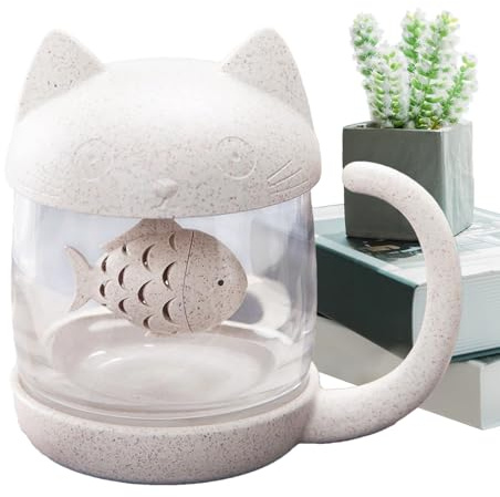 Tea Mugs with Infuser and Lid Hot Cold Beverage Water Kawaii Tea Infuser | Mug Fish Infuser, Cute Kawaii Cat, Tea Cup, Hot Cold Water Cup, Cartoon Design for Tea Juice Milk Coffee Cocoa