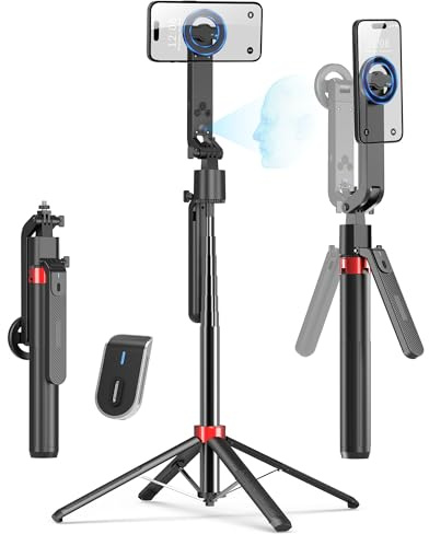 PlusAcc 184cm Auto Face Tracking Stativ – Magnetischer Selfie Stick für iPhone, 360° Drehung Halter mit Fernbedienung, kompatibel mit Magsafe/Smartphone für Videoaufnahmen, Vlogging, TikTok | Selfie-Stick-Halterung für MagSafe, 360° drehbar, ausziehbarer Reiseständer, kompatibel mit iPhone, Kamera, Videoaufzeichnung
