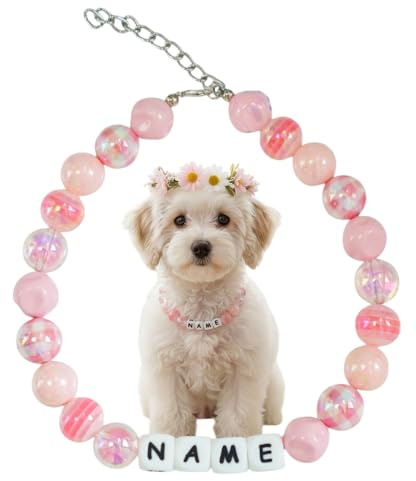 Personalisierbares Hundehalsband mit Perlen, niedlich, modisch, Haustierhalsband mit Schnalle, individueller Name für Hunde und Katzen
