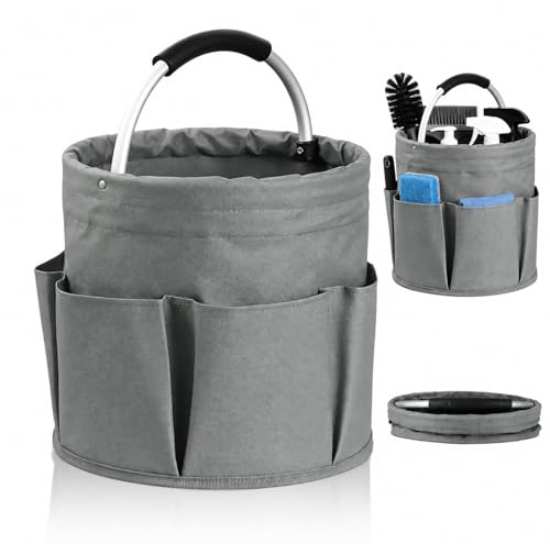Menage Basket, Shyllin Seau Pliable, Organisateur de Sac, Nettoyant, Panier de Basket, Rangement Produits Menagers, pour Seaux de Nettoyage, Gadgets de Jardinage (Gris)