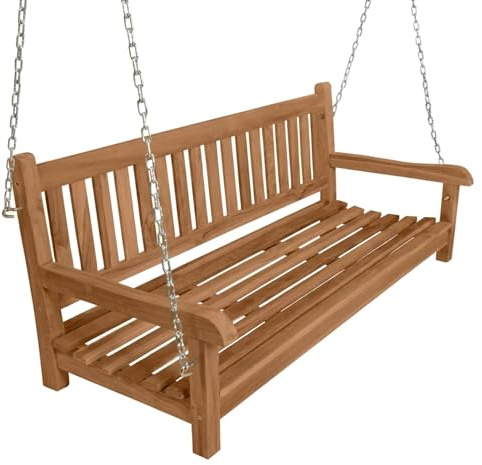 SAM Premium Hollywoodschaukel 3-Sitzer Susana 150 cm Teakholz lackiert | massiv, hängende Holzschaukel & Gartenschaukel, Schaukelbank wetterfest für Garten, Terrasse, Balkon, Unikat