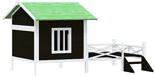 HFXHIJXQ Hundehütte Outdoor mit Satteldach, XXL Hundehaus Grau Weiß Kiefer Massivholz, Großer Kleintierstall für Garten und Terrasse, Wetterfester Unterschlupf für Hunde und Katzen, 159x120x88,5 cm
