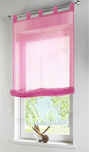 Transparentes Raffrollo Uni aus Voile mit Schlaufen, 170X80 (HXB), Pink, 610070