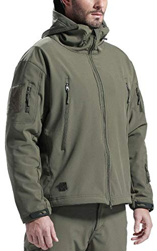 FREE SOLDIER Chaquetas Invierno para Hombre Cazadoras Militar Softshell Ropa de Trabajo Impermeable con Forro Polar para Exteriores Chaquetas de Caza Multibolsillos con Capucha (Verde,M)