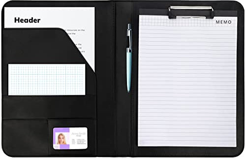 Kurtzy A4 Schwarzes Kunst Leder Organizer Notizbuch Nachfüllbar - Personal Organizer Geschäfts Organizer Buch mit Kartenhalter, Zwischenablage & Notizblock - Konferenzmappe - Notizbuch A4 Nachfüllbar