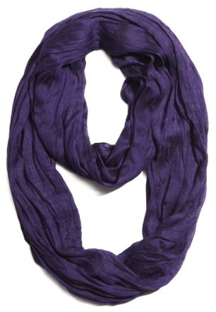 Plum Feathers Light Weight Silky Scrunch Solid Infinity Loop Silk Cotton Scarf (Purple)