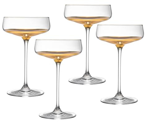 Barski - Handmade Glass - Champagne Saucer - Decororated And Dipped in 20 K gold on the bottom - 10 oz. - Gift Boxed - Made in Europe - Set of 4