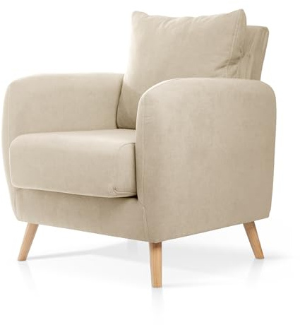 SuenosZzz- Sillon CIES butacas para Dormitorio Nórdica. Sillón tapizado Acualine Antimanchas, Color Beige Rio 5. Nordica Individual de una Plaza, COJIN Incorporado. Comedor o Dormitorio…