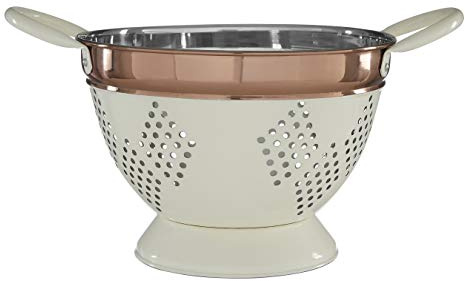 Premier Housewares 507373 Prescott Colander, Strainer, Stainless Steel, Medium - Cream/Copper