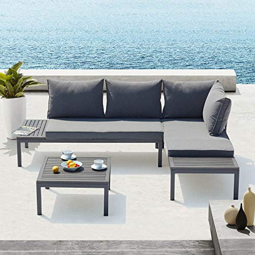 Concept USINE Lolea - Salotto da Giardino in Alluminio e Acciaio, Colore: Grigio Scuro