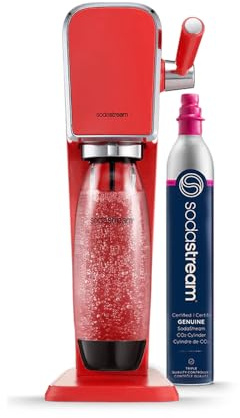 SodaStream Art Sparkling Water Maker (Mandarin Red) with CO2 and Dishwasher Safe Bottle