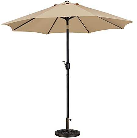 Yaheetech Set di Ombrellone da Giardino e Base per Ombrellone, Basamento Rotondo da 14 kg in Resina e Ferro con Parasole Inclinabile Impermeabile Anti UV Ø 2,3 m/Ecrù