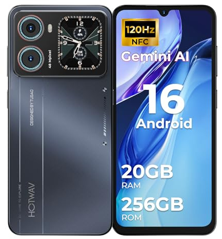 HOTWAV X100 GT Smartphone Android 16 con IA 20GB+256GB/TF TB Telefono Cellulare 5160mAh Cellulare 6.9120Hz Telefoni 48MP+16MP Touchscreen Secondario Telefono/NFC/Vibrant Island/Telecomando IR - Nero