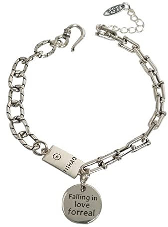 YUUKI Armreif Damen Silber 925,Armband Aus Sterlingsilber 925 Für Frauen, Silberarmband Mit Runden Buchstaben, Karabinerverschluss-Tennisarmbänder Für Frauen Modekristallschmuck Für Männer Und Frauen