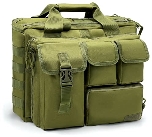 Alephnull Arbetsväska herr taktisk laptopväska 14/15,6 tum multifunktionell kurirväska range-väska pilotväska portfölj herrhandväska brandväska axelväska, Grön, 35 x 27 x 17 CM, Utility